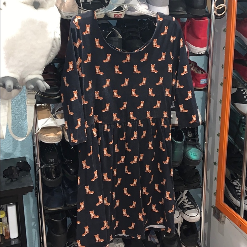 Forever 21 Black Dress with Orange Cat Print